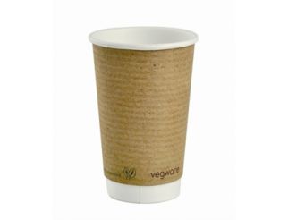 Vegware Double Wall Compostable Brown PLA Hot Cups - 16oz